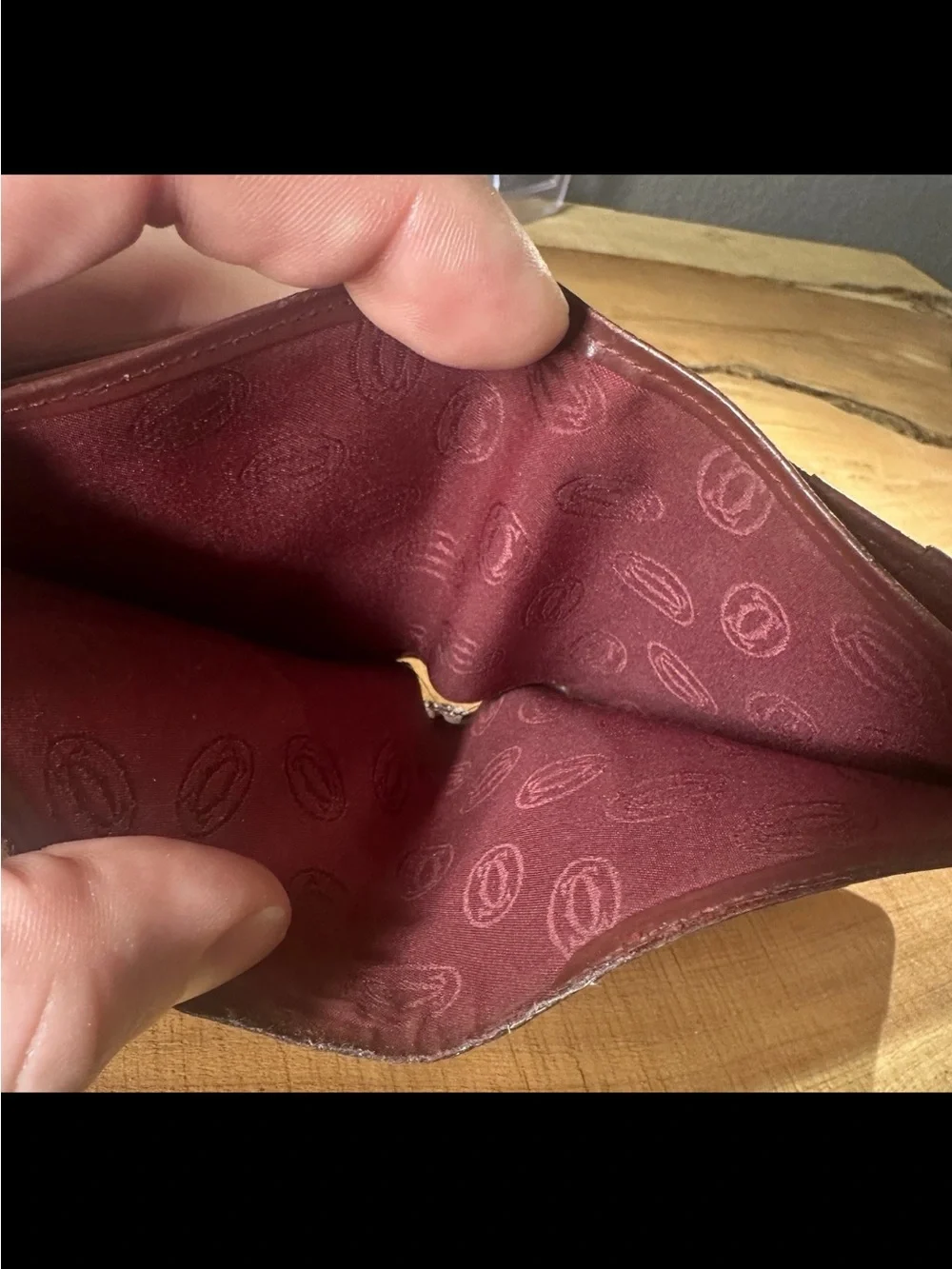 Vintage Cartier Must De Cartier Leather Bifold Wallet Coin Pocket Burgundy